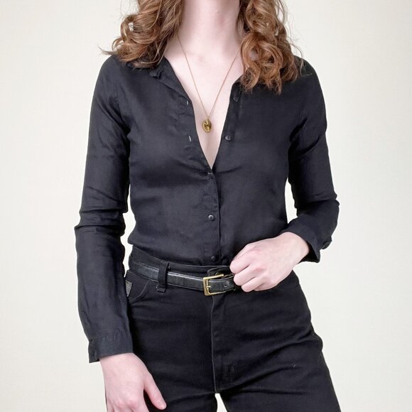 Vintage Tops - Vintage 100% Linen Button Down Up Shirt Blouse Coastal Old Money Quiet Luxury